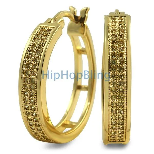 Earrings With Spiral Lines-Lemonade CZ 2 Row Hoops Micro Pave Earrings