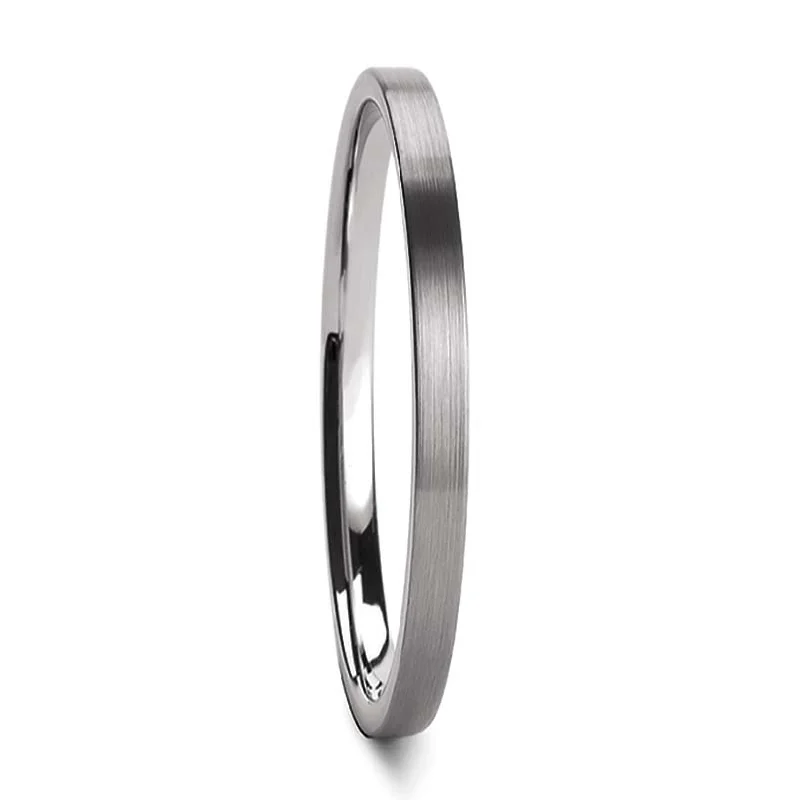 Rings For Dynamic Days-Stackable Brushed Tungsten Women's Wedding Band