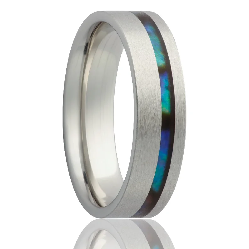 Best Graceful Rings-Asymmetrical Abalone Inlaid Cobalt Wedding Band