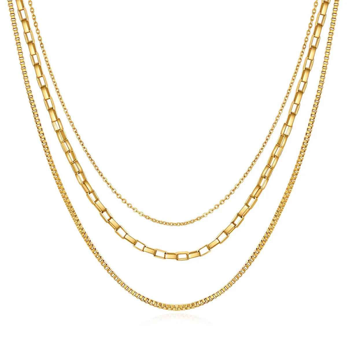 Necklaces For Thick Bracelets-Simple Style Solid Color Titanium Steel Plating Gold Plated Layered Necklaces