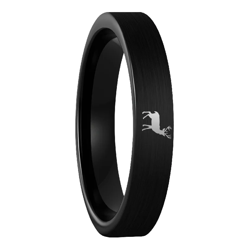 Rings Vibe Hacks-Deer Brushed Black Tungsten Women's Wedding Band