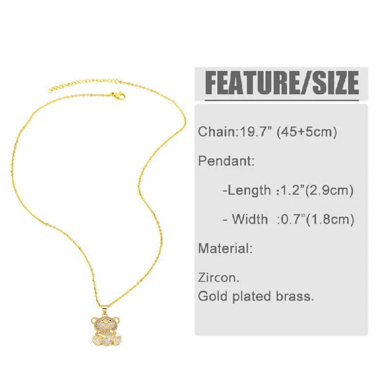 Necklaces For Mild Flair-Cute Fashion Simple Style Little Bear Copper 18k Gold Plated Zircon Pendant Necklace In Bulk