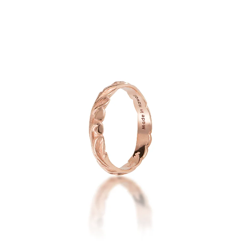 Rings For Muted Radiance-Hawaiian Heirloom Old English Scroll Ring in Rose Gold - 3mm