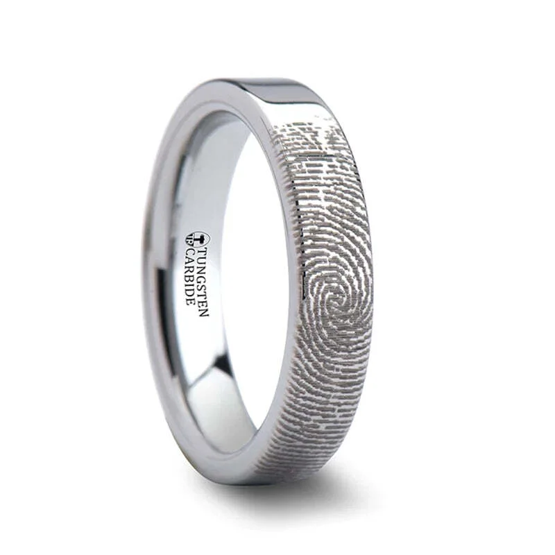 Rings For Festival Crowds-Custom Fingerprint Engraved Tungsten Women's Ring