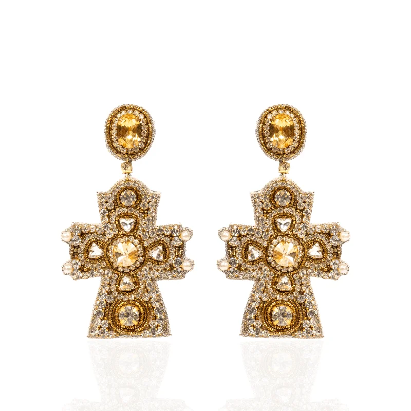 Earrings For Cold Fun-Angelica Champagne Cross Dangles - Black