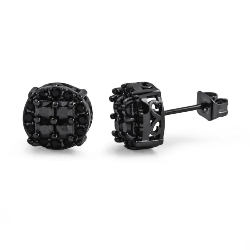 Earrings Rate Guide-Princess Cut Round Cluster Black CZ Hip Hop Earrings