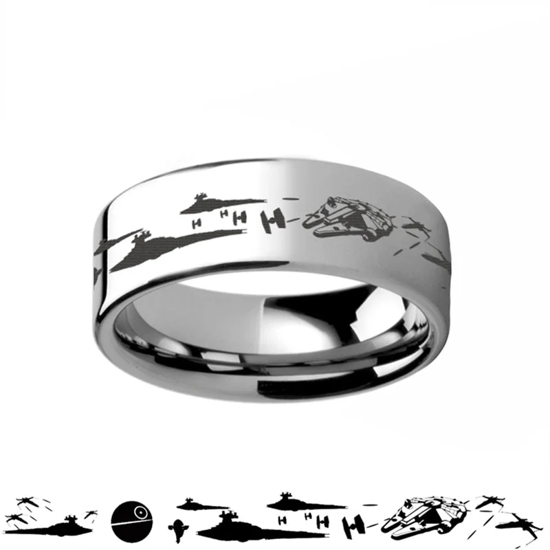 Rings For Frenzied Days-Star Wars Battle Scene Tungsten Men's Wedding Band