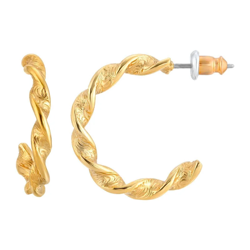 Earrings For School Kids-1928 Jewelry 14K Gold Dipped Twisted Hoop Earrings