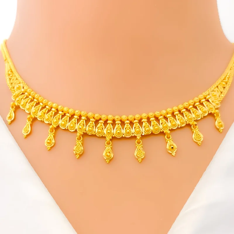 Necklaces With Dangle Drops-Flawless Dangling Drop 22k Gold Necklace Set