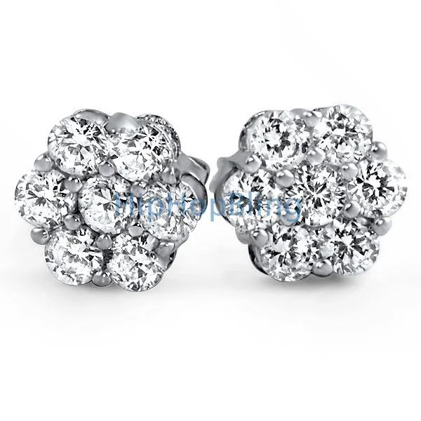 Earrings For Thick Curls-Big Cluster Rhodium Bling Bling CZ Earrings