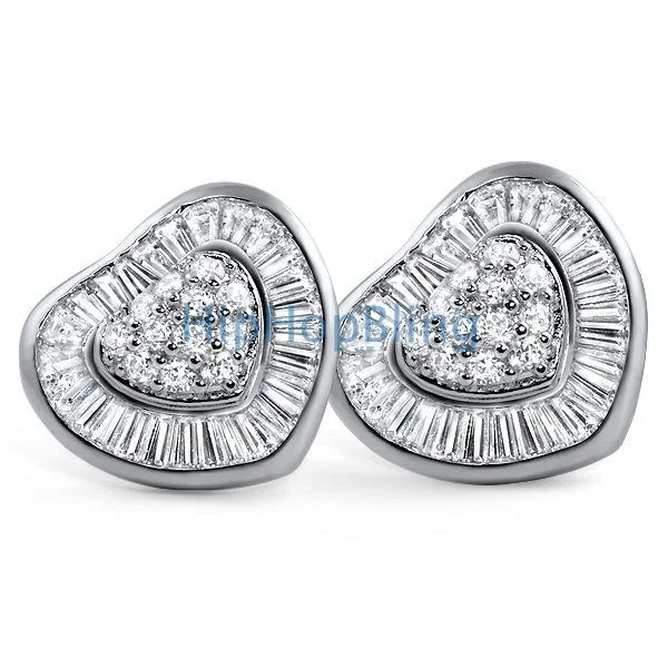 Earrings For Dry Flair-Ladies Jumbo Heart Baguette CZ Bling Bling Earrings