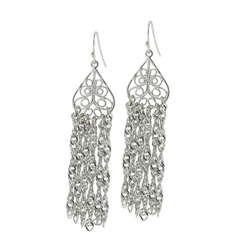 Best Posh Earrings-1928 Jewelry Silver Filigree Teardrop Tassel Earrings