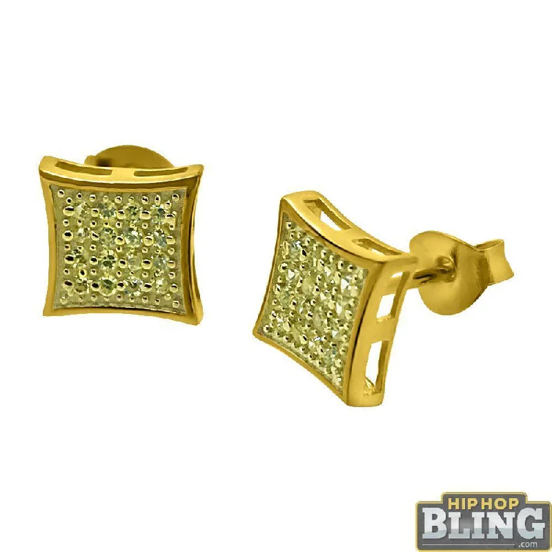 Best Wear Earrings-Canary CZ Gold Small Kite Hip Hop Earrings