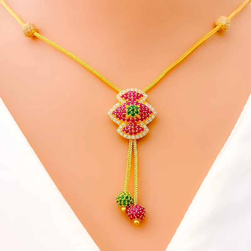 Necklaces Look Rules-Vibrant Dangling 22k Gold CZ Necklace Set