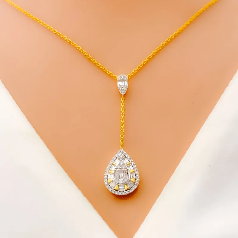 Mute Necklaces For Ease-Sleek Shiny Drop Diamond + 18k Gold Necklace Set