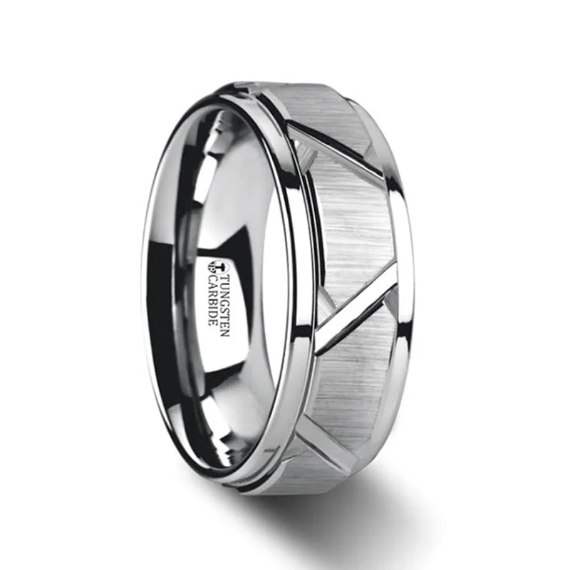 Rings Aura Tips-Tungsten Wedding Band with Triangle Grooves