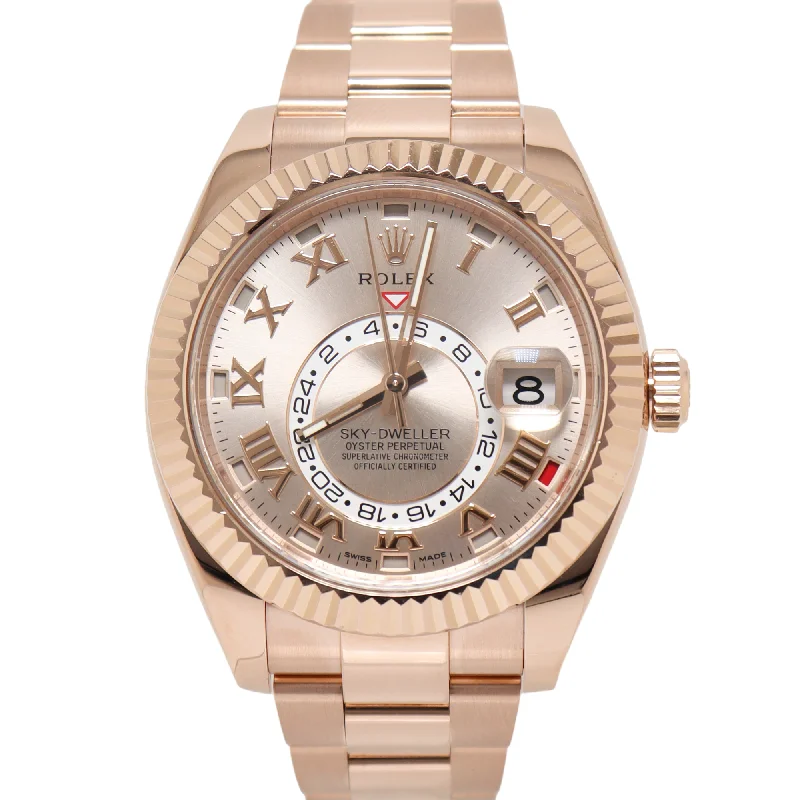 Watches With Sapphire Glass-Watches With Crystal Faces-Rolex Sky-Dweller 42mm Pink Dial Watch Ref# 326935