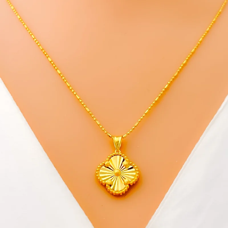 Necklaces For Loose Wear-Golden Bespoke 21k Gold Clover Necklace Set