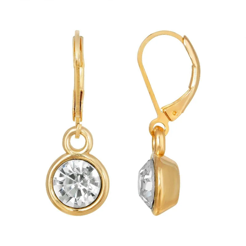 Best Snap Earrings-1928 Jewelry Round Clear Crystal Drop Earrings