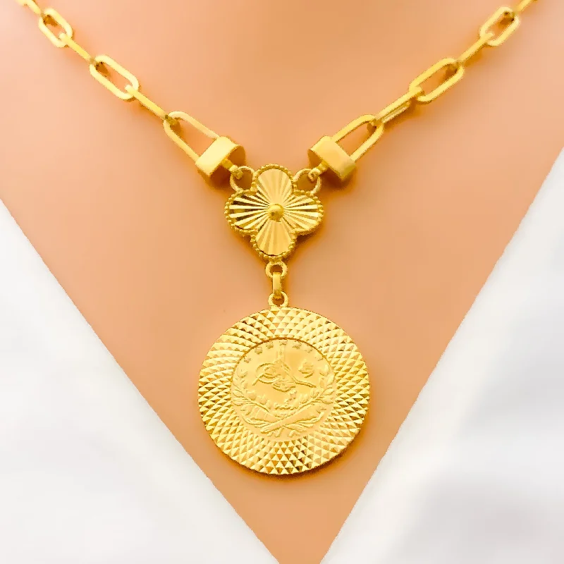 Best Cheap Necklaces-Unique Floral Coin 5-Piece 21k Gold Clover Necklace Set