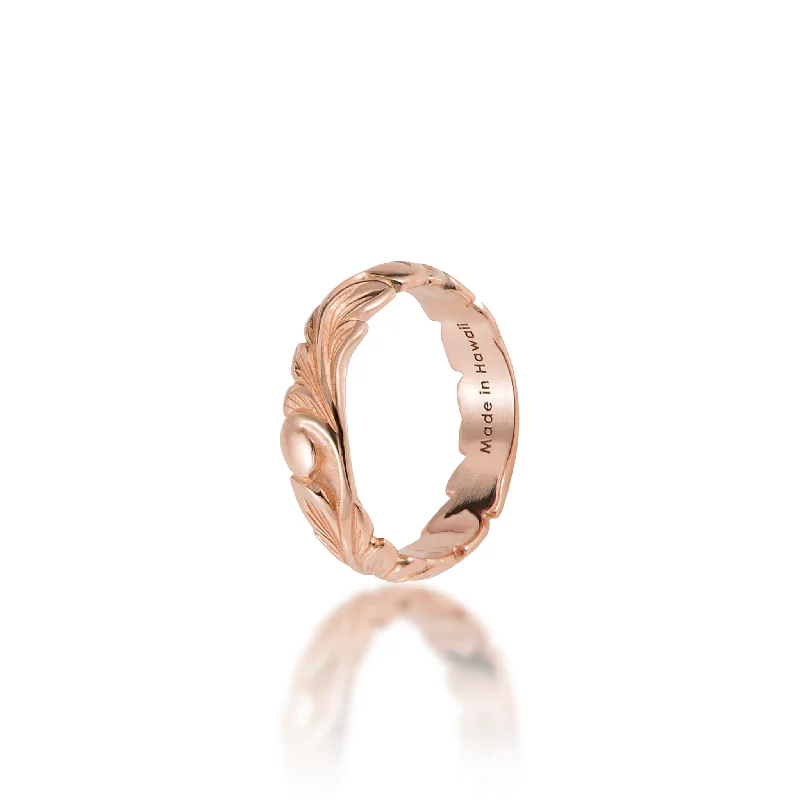 Rings With Hidden Clasps-Hawaiian Heirloom Old English Scroll Ring in Rose Gold - 4.5mm