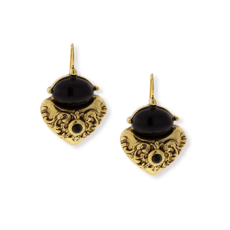 Earrings For Deep Shine-Antiquities Couture Black Corinthian Sculpted Heart Drop Earrings