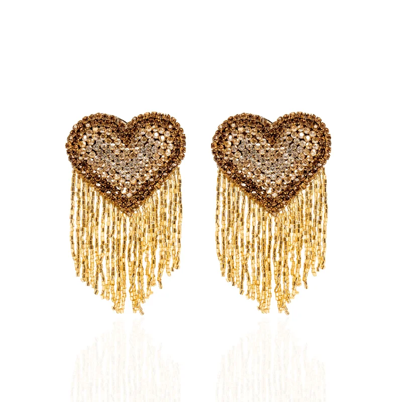 Best Snap Earrings-Giovanna Glass Sparkler Heart Dangles - Gold