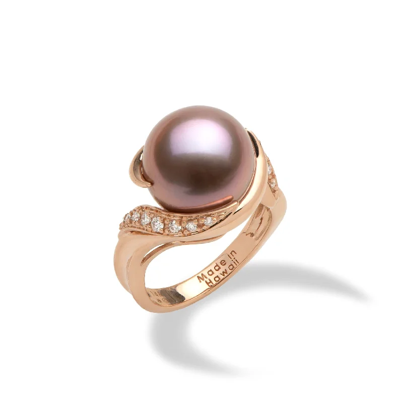 Best Gritty Rings-Lilac Freshwater Pearl Ring in Rose Gold with Diamonds - 12-13mm