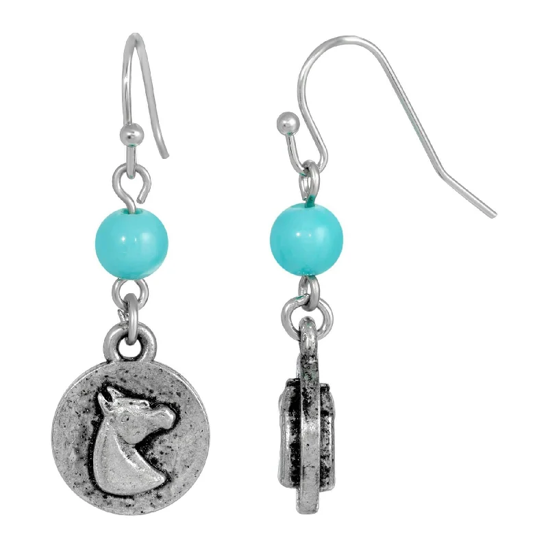 Earrings Surety Info-1928 Jewelry Southwest Turquoise Bead Horse Head Drop Earrings