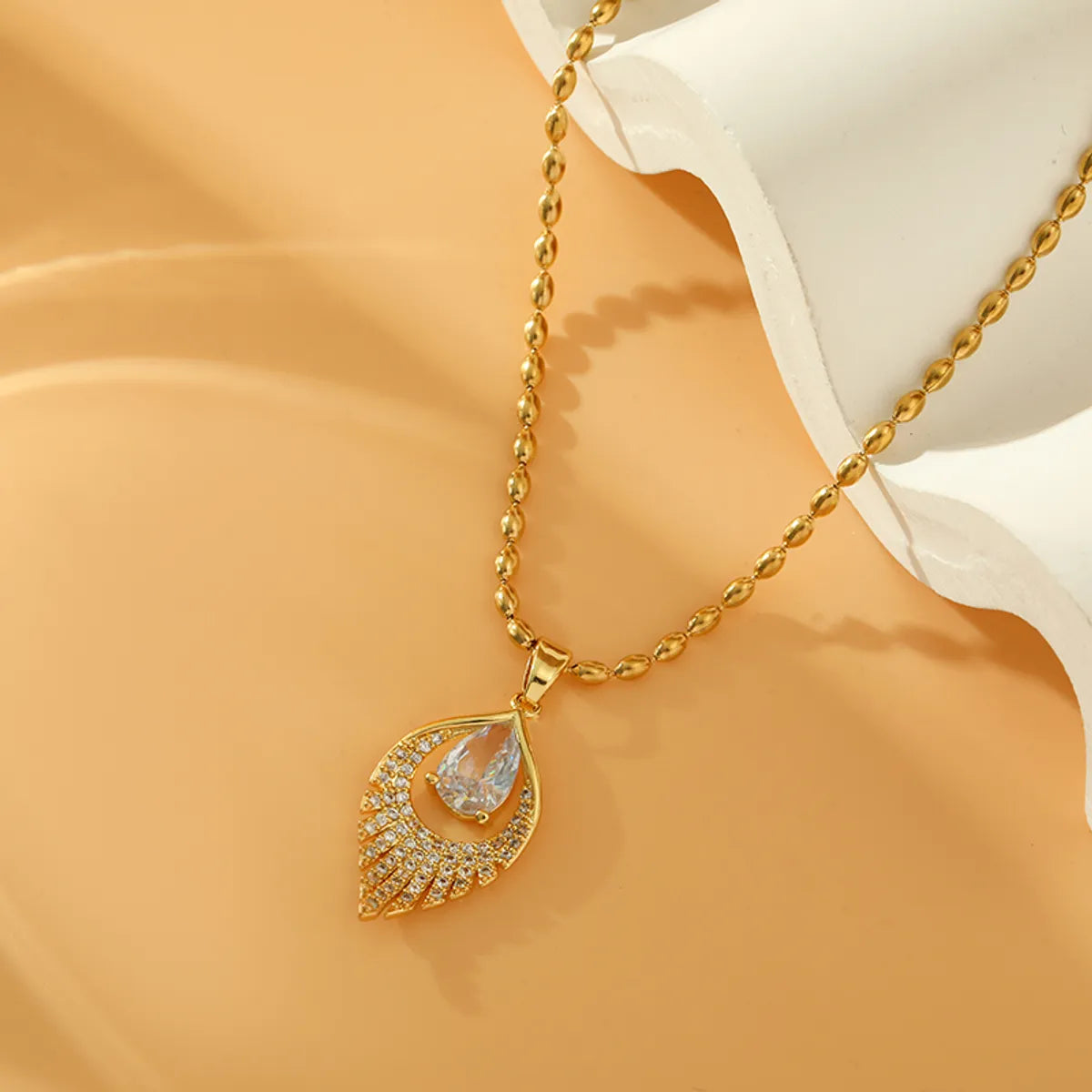 Necklaces For Lunch Glow-Stainless Steel Copper 18K Gold Plated Simple Style Eye Inlay Zircon Pendant Necklace