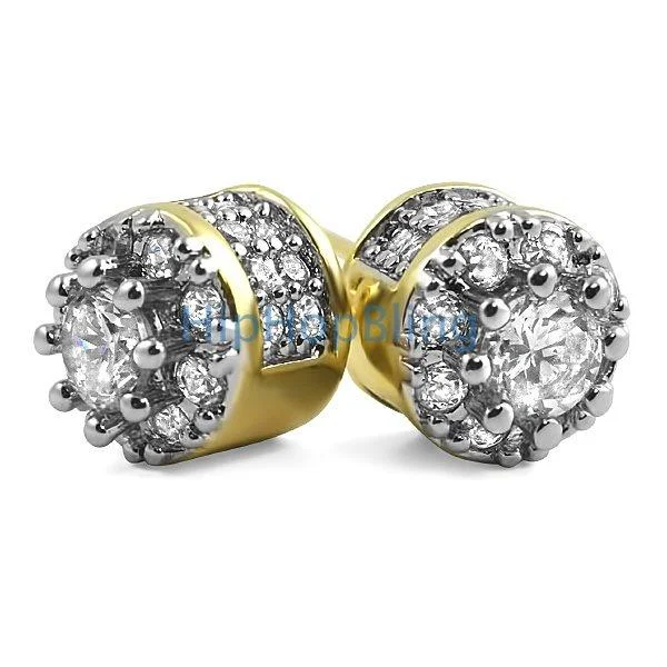 Earrings For Chill Wear-3D Cluster Gold CZ Bling Bling Earrings