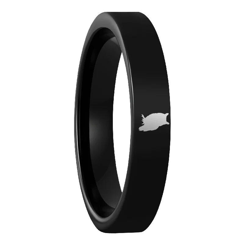 Rings Slip Ease-Owl Black Tungsten Women's Wedding Band