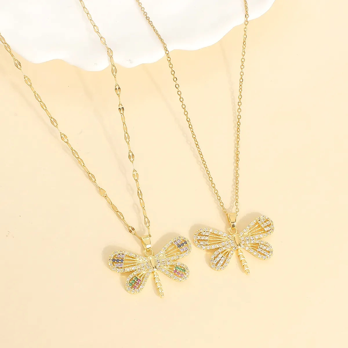 Best Old Necklaces-Wholesale Casual Cute Vacation Dragonfly 304 Stainless Steel Copper Plating Inlay 18K Gold Plated Zircon Pendant Necklace