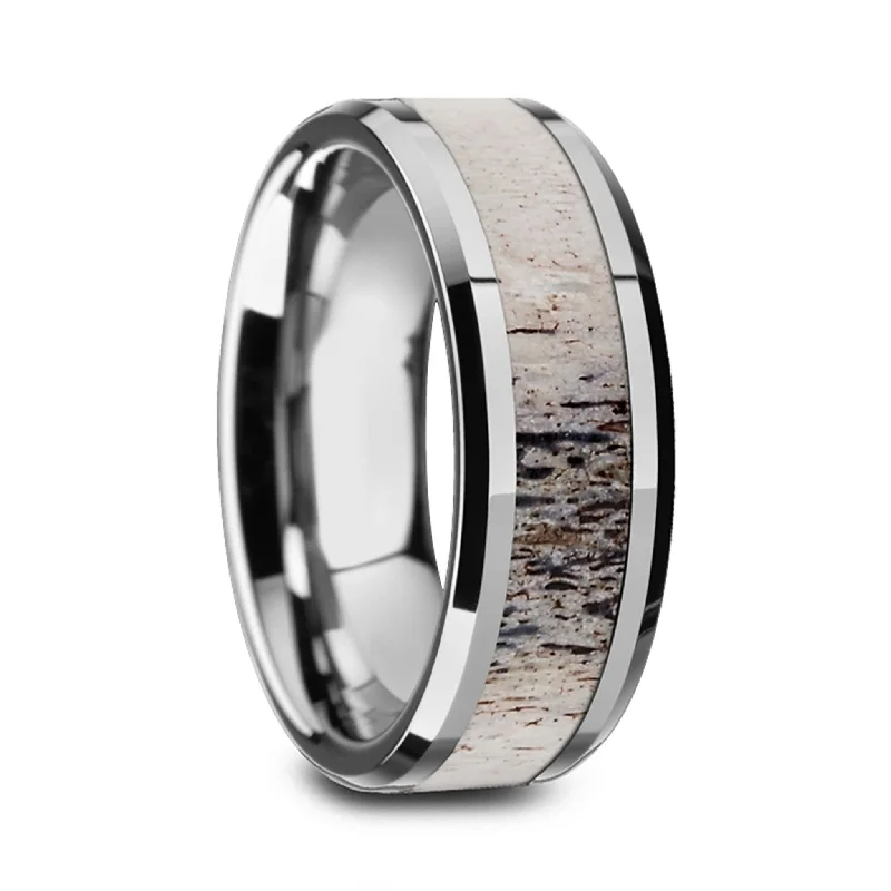 Rings For Anklet Pairings-Titanium Men's Wedding Band with Ombre Deer Antler Inlay