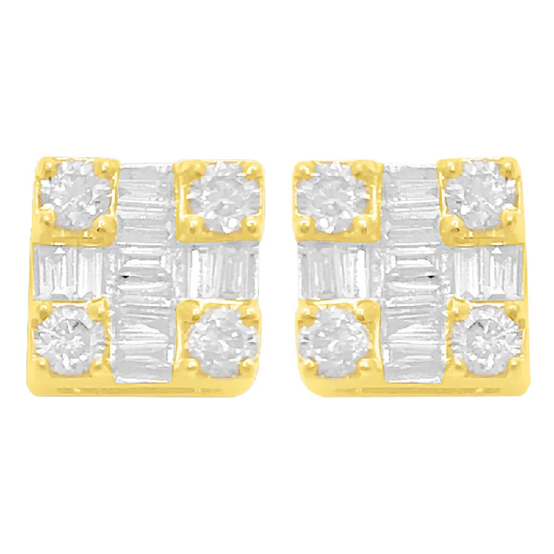 Earrings For Wide Necks-Clean Box Baguette Diamond Earrings .35cttw 10K Yellow Gold