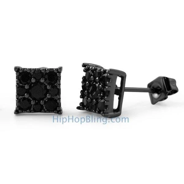 Earrings For Warm Glow-Square Cluster Black CZ Bling Bling Earrings