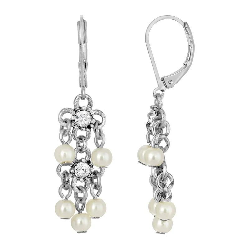 Best Value Earrings-1928 Jewelry White Faux Pearl Crystal Accent Linear Earrings