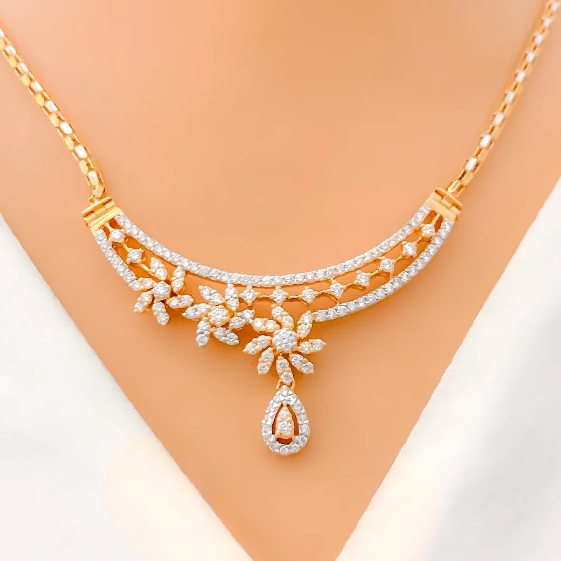 Necklaces Flash Rating-Floral Rose Gold Diamond + 18k Gold Necklace Set