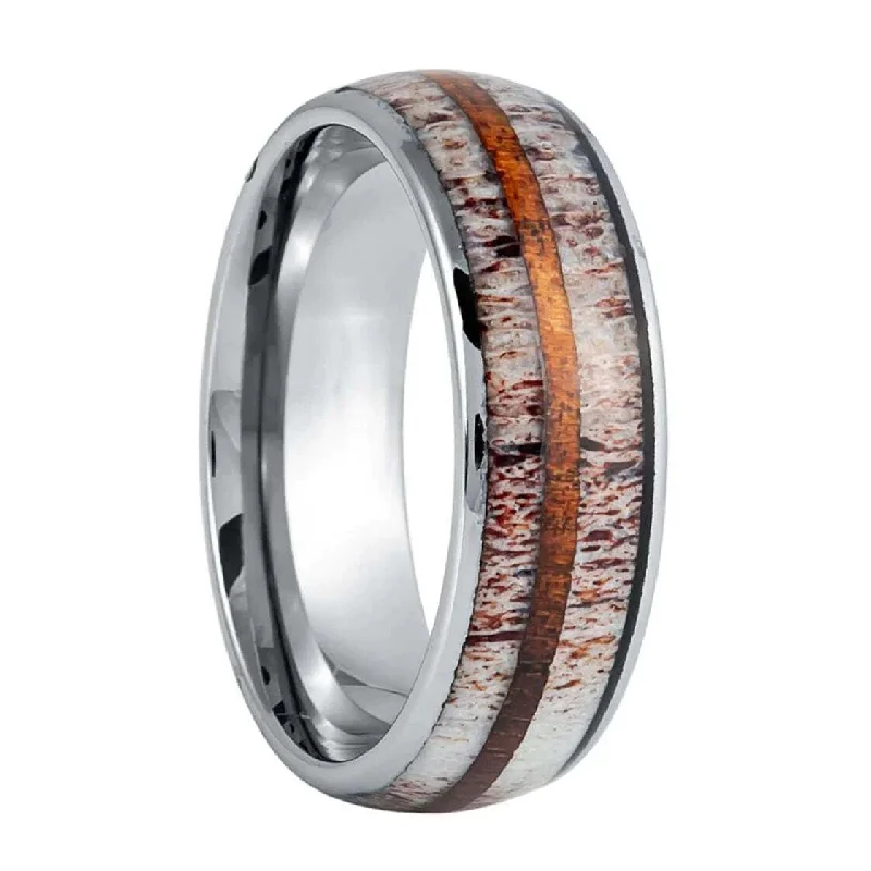 Rings For Tailored Fits-Antler & Wood Inlaid Tungsten Men's Wedding Band