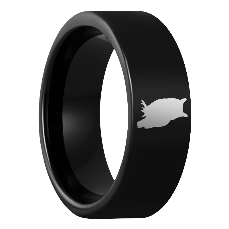 Chunky Rings For Presence-Owl Black Tungsten Men's Wedding Band