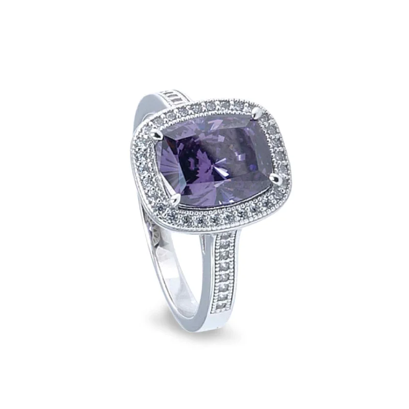 Organic Rings For Nature-Women's Ring with Simulated Amethyst and Simulated Diamonds