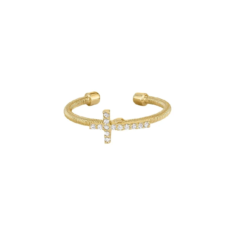 Best Dazzle Rings-Cross Flexible Cable Ring with Simulated Diamonds