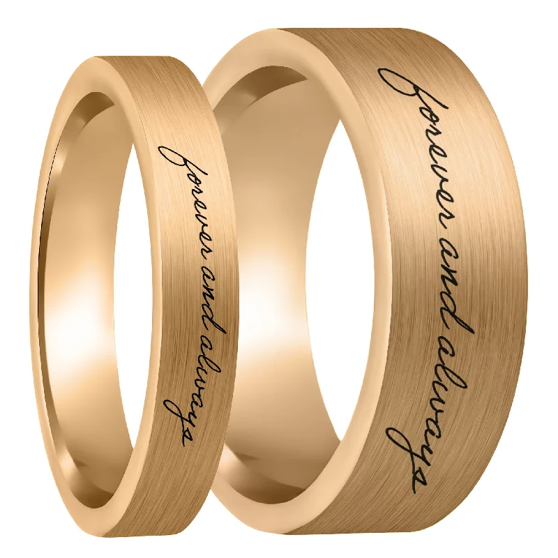 Rings Vibe Hacks-Custom Handwriting Brushed Rose Gold Tungsten Couple's Matching Ring Set