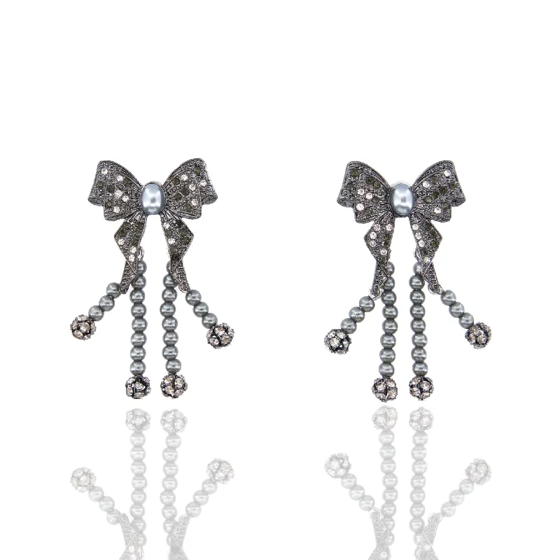 Earrings Cure Guide-Diamonique Dainty Bow Dangles - Gray