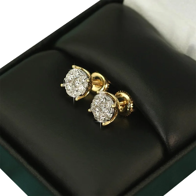 Earrings For Fine Ears-Illusion Stud Diamond Earrings .64cttw 10K Yellow Gold