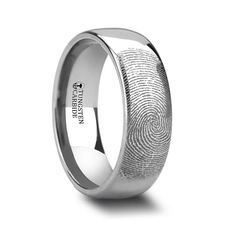 Rings Selection Strategies-Custom Fingerprint Engraved Domed Tungsten Men's Ring