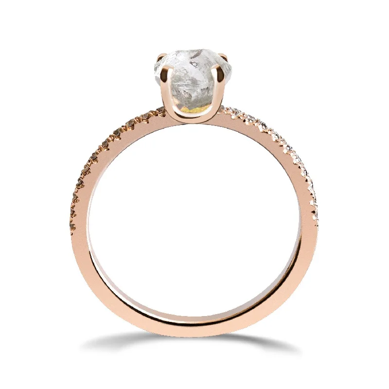 Rings For Compact Packs-Kerah Ring - A raw diamond solitaire engagement ring with diamond melee