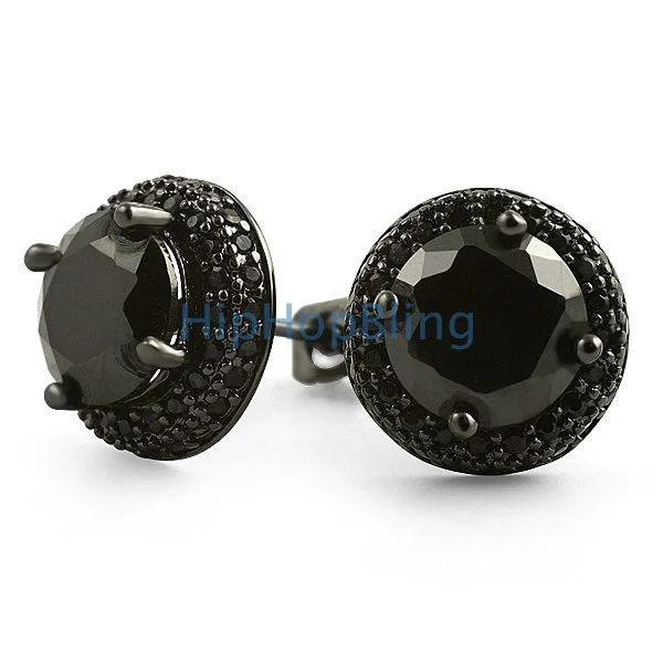 Best Glint Earrings-Black Solitaire Center Micro Pave Border CZ Earrings