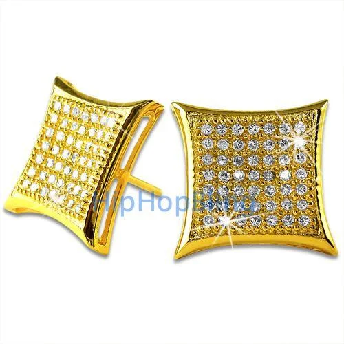 Earrings With Nano Gems-XL Kite Gold Vermeil CZ Micro Pave Earrings .925 Silver