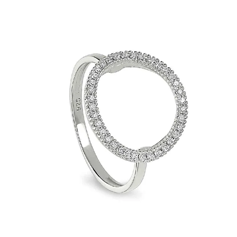 Rings Anchor Durability-Sterling Silver Open Circle Women's Ring with Simulated Diamonds